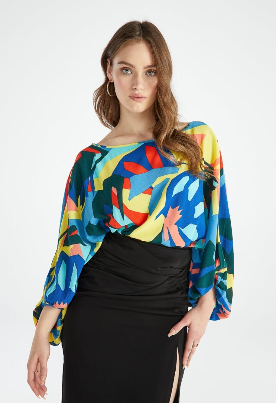 ShoeDazzle Off The Shoulder Dolman Blouse Fusion Coral Abstract Womens XL New
